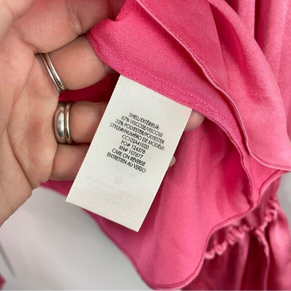 Alice + Olivia | Womens Barbie Pink Brayden Ruffled Satin Blouse Tie Sleeves Top - Picture 7 of 10